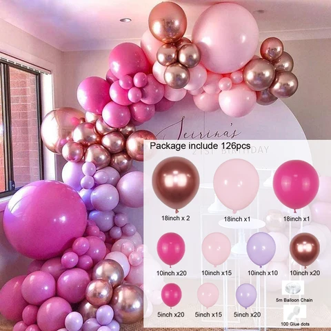 Rose Chrome Metallic Balloon Garland Arch Kit Birthday Wedding Anniversaire Decoration Baby Shower Balloon Arch Kit