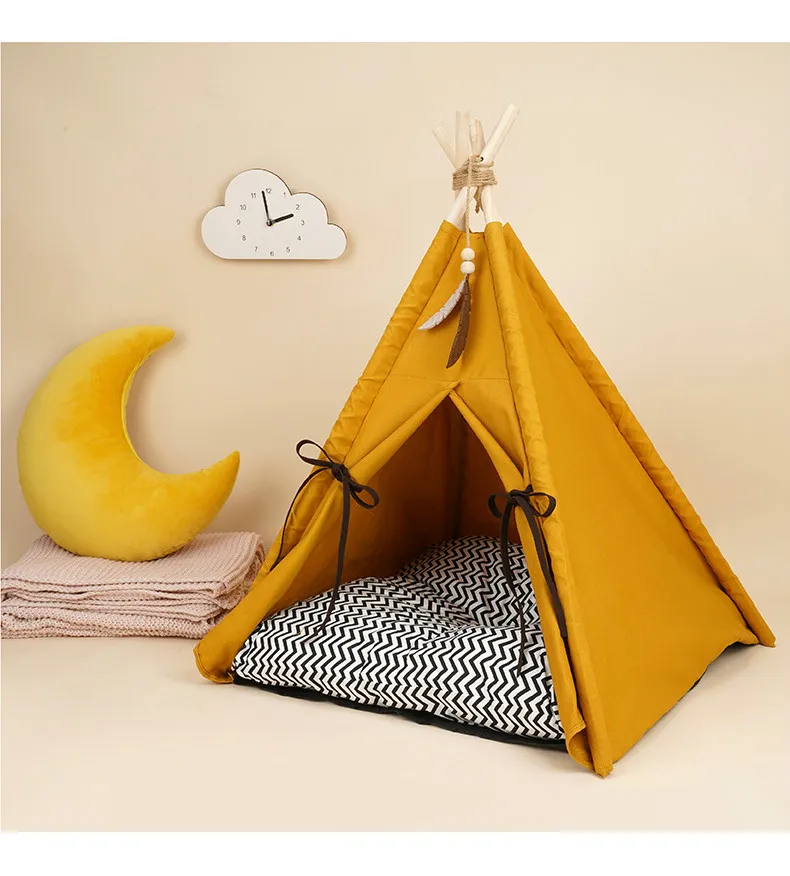 a fancy can tent with comfortable cushion for indoor cat at home