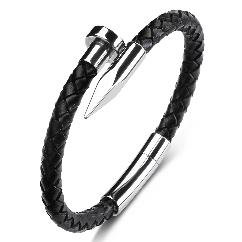 Mode Geflochtene Echtes Leder Nagel Armband für Männer Frauen Einfache