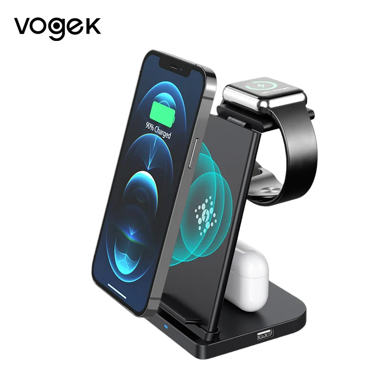 3-in-1 Fast Wireless Charger Mobile Phone Watch Headset Charging Bracket Multi-Function for iPhone Apple Airpods | Мобильные