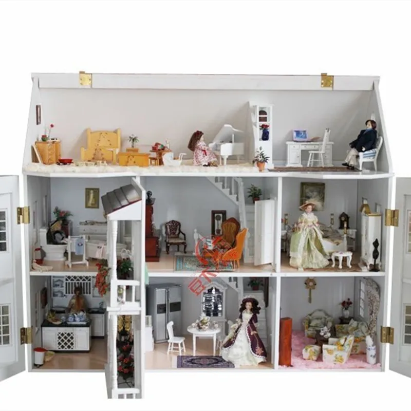 Кукольный домик миниатюрная деревянная мебель в спальню белый комод с зеркалом и стулом