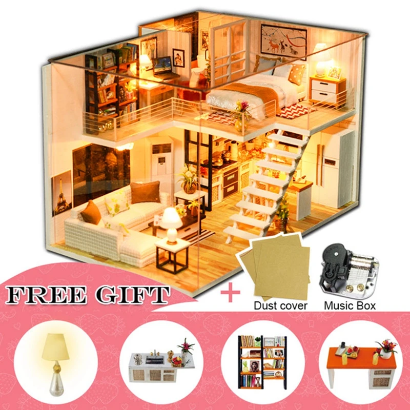 Doll House Furniture Diy Miniature Dust Cover 3D Wooden Miniaturas Dollhouse Toys for Children Birthday CHRISTMAS Gifts casa K36 - Цвет: J13A