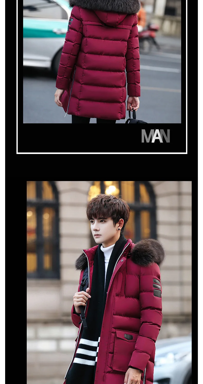 Winter Plus Velvet Thick Warm Hoodie Men's Mid-length Trench Coat Teenager-Style Coat Cotton-padded