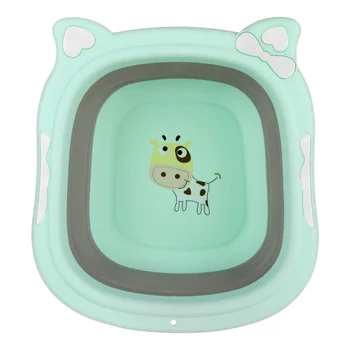 

1PC Portable Washbasin Collapsible Basin Adorable Folding Washing Basin Creative Cartoon Washtub for Home Babies Kids (Green)