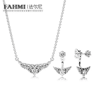 

2020 100% 925 sterling silver Fairytale Tiara Earring and Necklace Gift Set original clear CZ fit charms diy jewelry A Set