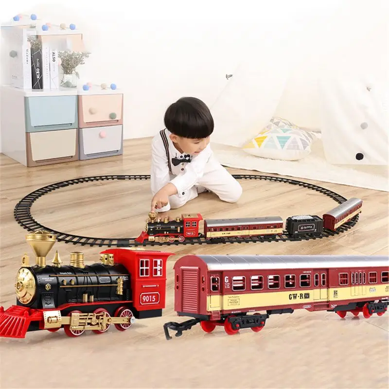 Beste Elektronische Classic Railway Trein Sets w Stoom Locomotief Motor Batterij Operated Play Set Speelgoed Perfect voor Kinderen