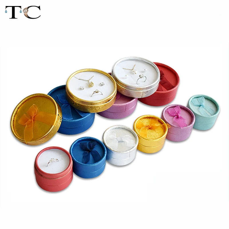 Multi-color Bow Small Round Ring Box Stud Earrings Jewelry Box Gift Box For Ring Display Jewelry Wholesales 12/24pcs/Lot