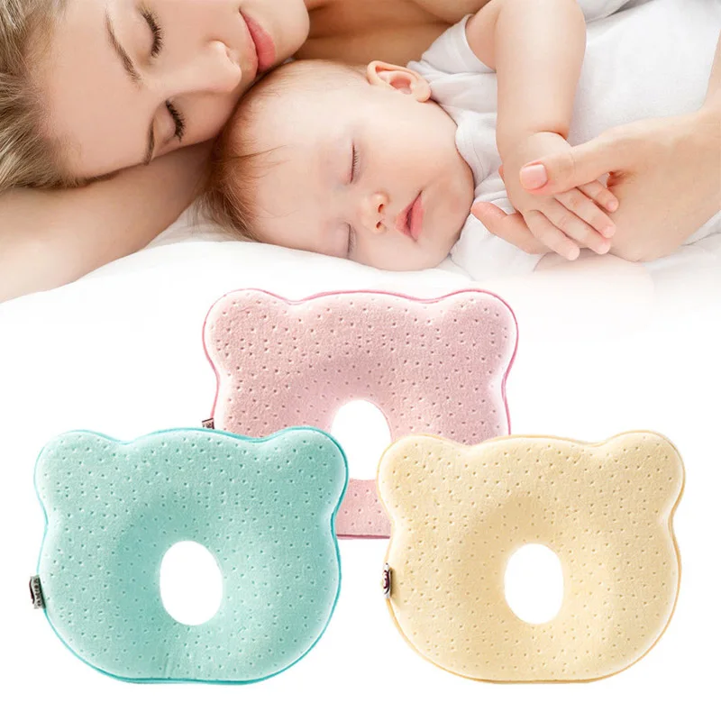 

New Infant Baby Cot Pillow Prevent Soft Sleep Fixed Safe Headrest Cute Protection Flat Head Memory Foam Cushion Sleeping Support