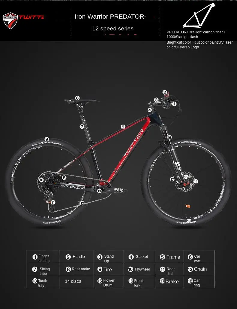 SRAM-12 скорость углеродное волокно горный велосипед лиса газовая вилка ультра светильник углеродное колесо горный велосипед