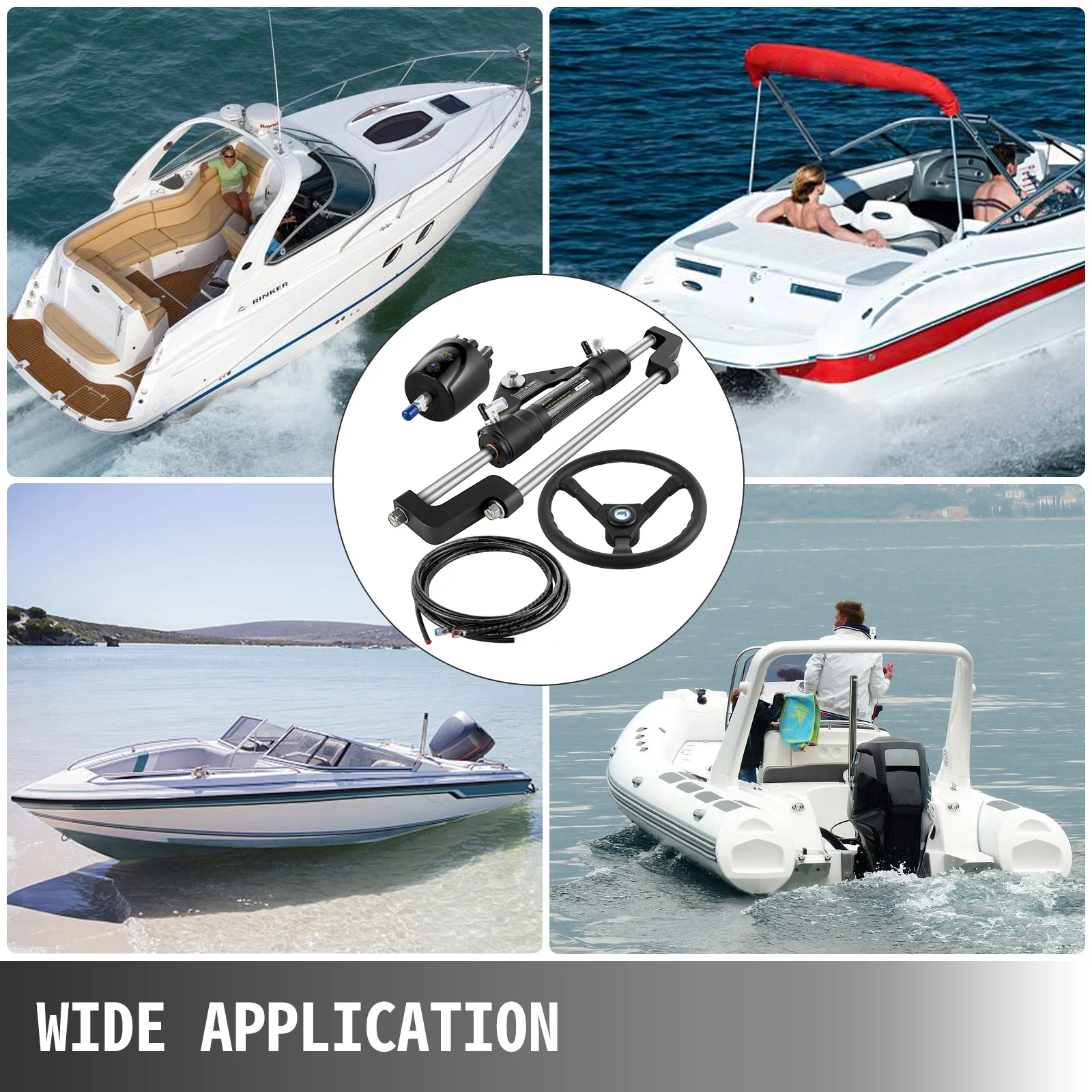 SucceBuy Hydraulic Boat Steering Kit 300HP Hydraulic Steering Kit Helm Pump/Cylinder/Wheel 18ft Hose Hydraulic Steering Seal Kit