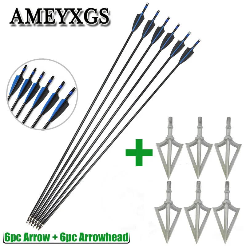 

Archery 6pcs spine 500 Fiberglass Arrow And 2 Broadhead Arrowhead Set Outdoor Hunting Shooting Bow And Arrow Accessories Set