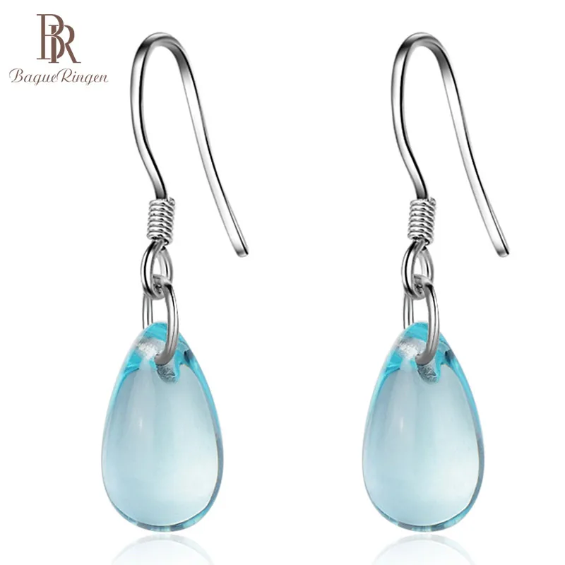 

Bague Ringen 925 sterling silver long earrings for women water drop earrings with blue crystal Silver Jewelry lady Gift