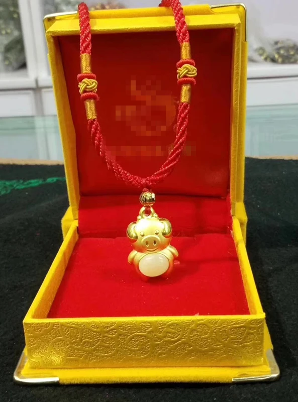 LETSFUN, хорошее ювелирное изделие, 24 К, 999 желтое золото, китайский белый нефрит, мультяшная Подвеска со свиньей веревкой, ожерелье для женщин, ювелирное изделие, подарок