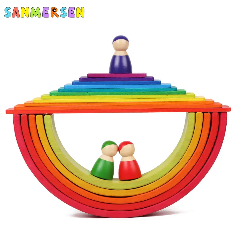 Brinquedos do Bebê Criativo de Madeira Blocos de Construção Brinquedos para Crianças Blocos Arco-íris Tamanho Grande Montessori Brinquedo Educativo 12 Pçs 6 Brinquedos e hobbies