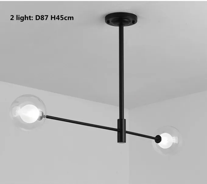 2 light D87 H45cm Вращающаяся в скандинавском стиле черная металлическая светодиодная люстра G9 с двойным стеклом Modo люстра со светодиодным освещением Luminarias Lamparas светильники - Цвет абажура: 2 light D87 H45cm