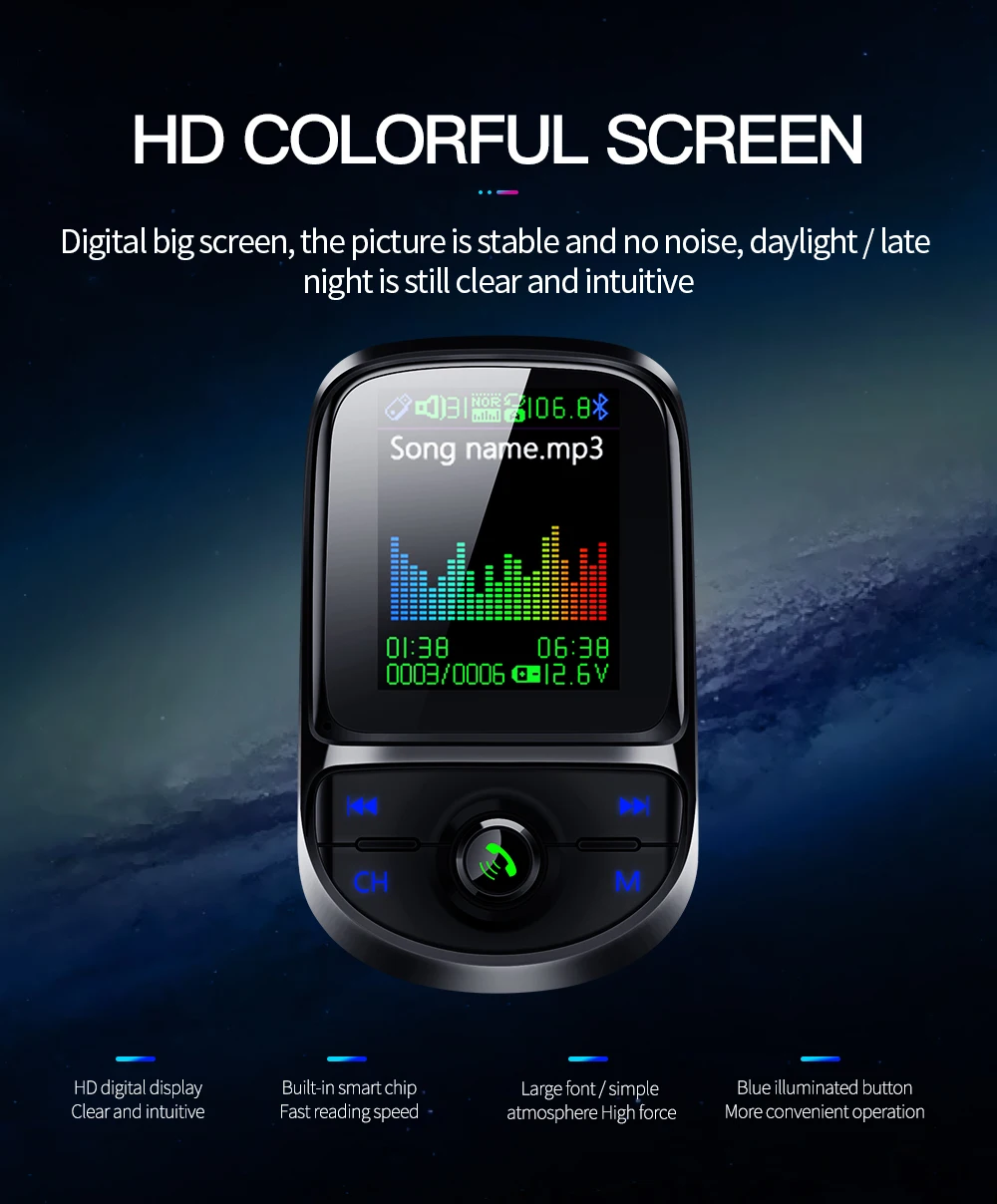 Korseed Bluetooth комплект de coche 1,8 дюймов Цвет pantalla ЖК-дисплей QC3.0, цвета в ассортименте de coche Манос libres передатчик FM Bluetooth 5,0