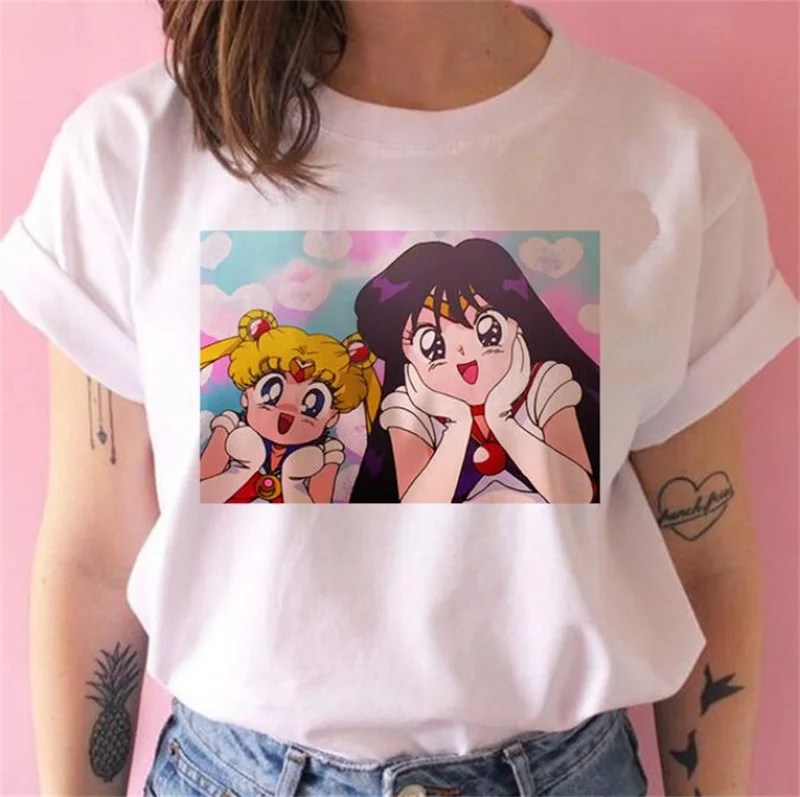 Funny Sailor Moon T Shirts Harajuku Casual Female Ulzzang Women Graphic Ulzzang Japanese Kawaii Top Tee sport t shirt Tees