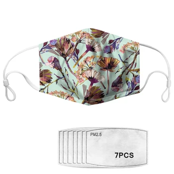 

Women Mouth Mask Real Dried Flowers Floral Printing Reusable Face Masks with 7Pcs Filter Non-disposable Anti-dust Mask Outdoor