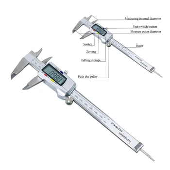 

Digital vernier caliper 6 inch 150mm stainless steel measuring tool can measure inside diameter and outside diameter micrometer.