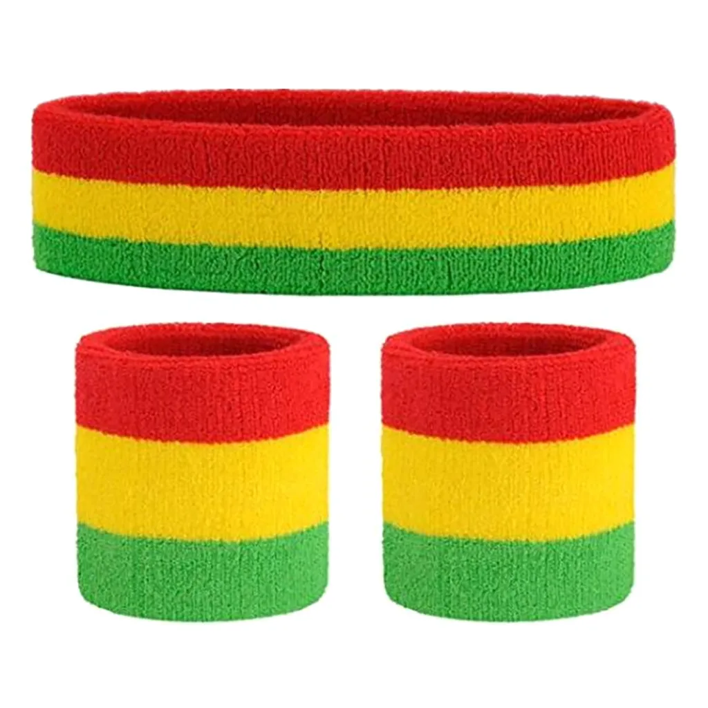 Unisex Sweatband Set- 1 Headband personality Soft and comfortable And 2 Wristbands Cotton for Sports Patchwork