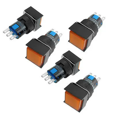 

5 x AC 250V 5A 3 Pins 1NO 1NC Momentary Orange Square 16mm Push Button Switch