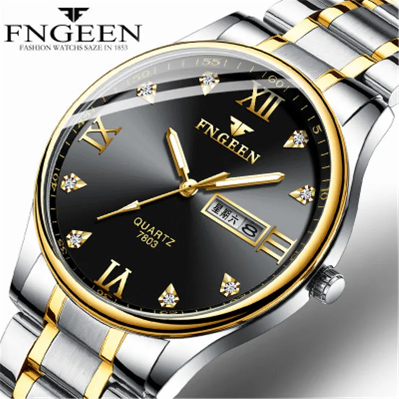 

2019 Diamond Mens Quartz Watch Clock Display Date Week Wrist Waterproof Luxury Brand Elegant Watch Men Stainless Steel Watches