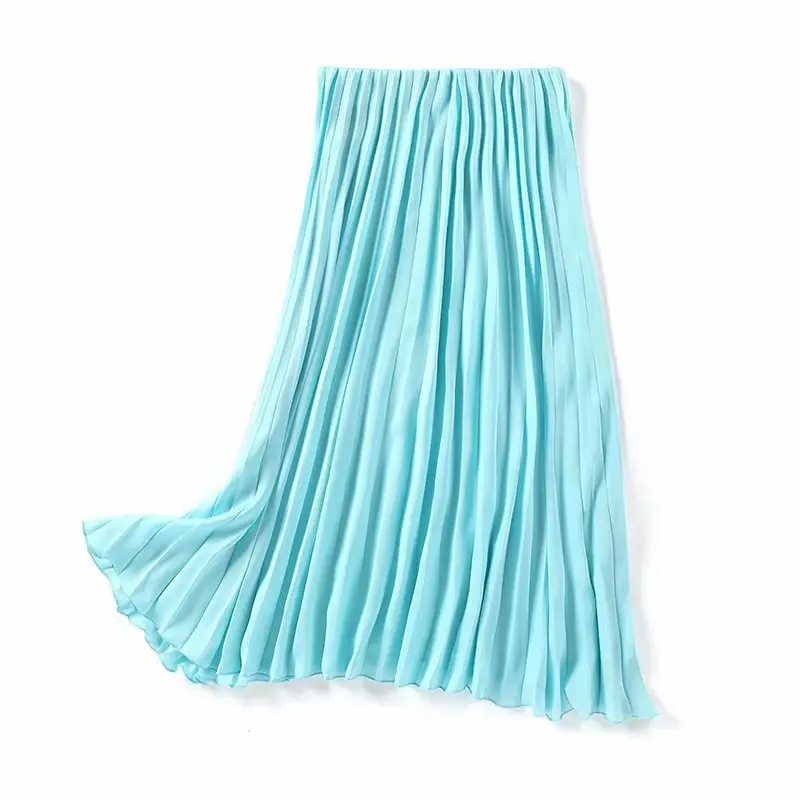 12 винтажная синяя черная фиолетовая Гибкая эластичная плиссированная шифоновая юбка миди с высокой талией для женщин, летние женские юбки saia