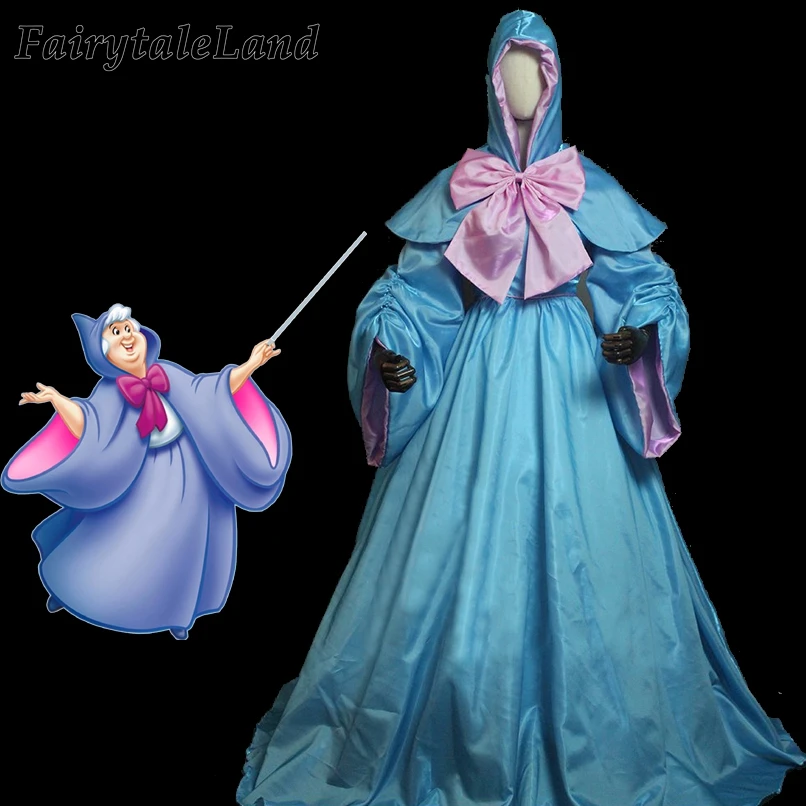 

Cinderella Fairy Godmother Dress Cartoon Fancy Cosplay Halloween Women Costume Butterfly Coat With Hood Magic Outfit