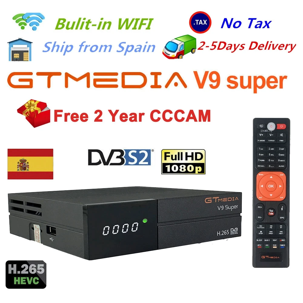 

Gtmedia V9 Super by Freesat V8 nova Satellite tv receiver DVB-S2 H.265 built-in WIFI Receptor 1 Year Europe cline TV Box yuotube