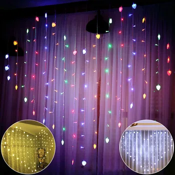 

LED Curtain Lights For Valentine's Day Waterproof Twinkle String Light Multicolor Heart Shape Curtain Lights Home Decoration D30