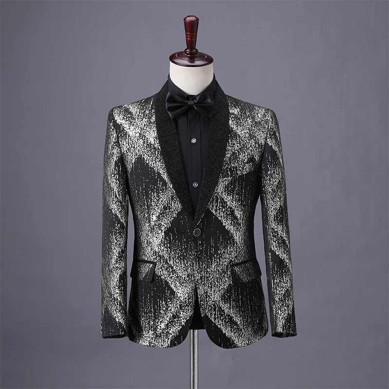 New Prom Evening Performance Men's Stage Blazers Bright Wire Tuxedo Male Singer Host Suit Jacket Wedding Groom Formal Dress