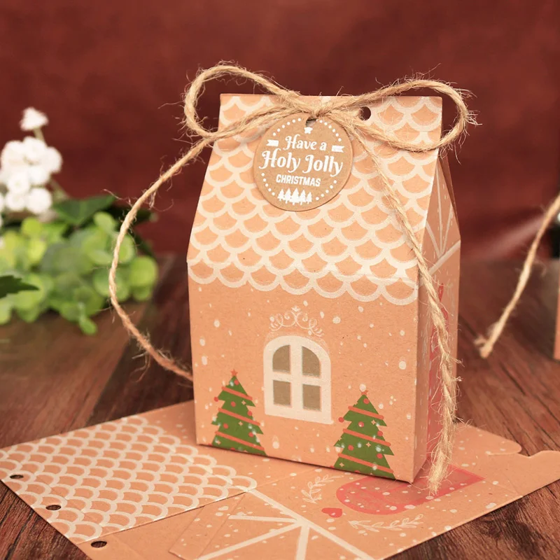 

Merry Christmas Paper Box with Tags,Strings Christmas Tree Cookie Gift Packing Bag Gift Paper Bag Kraft Candy Food Cookies Box