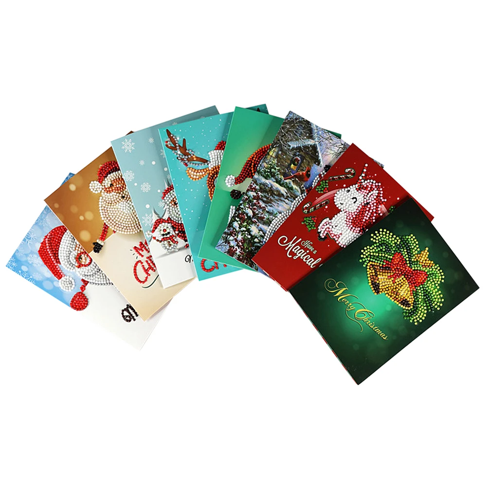 

8 Sets DIY 5D Diamond Painting Christmas Greeting Cards Creative Painting Christmas birthday New Year Card for Gifts
