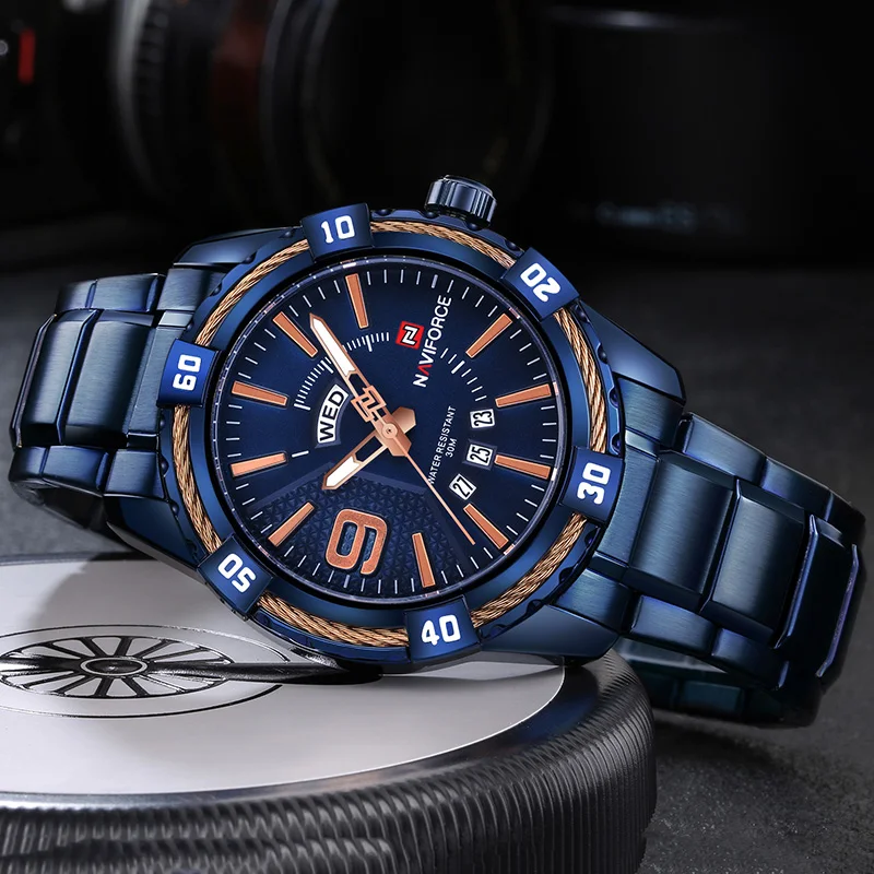 

NAVIFORCE Elegant Men's Watch Blue Dial Quartz Mens Watches Top Brand Luxury 2019 With Date Analog Watches Men's Stainless Steel
