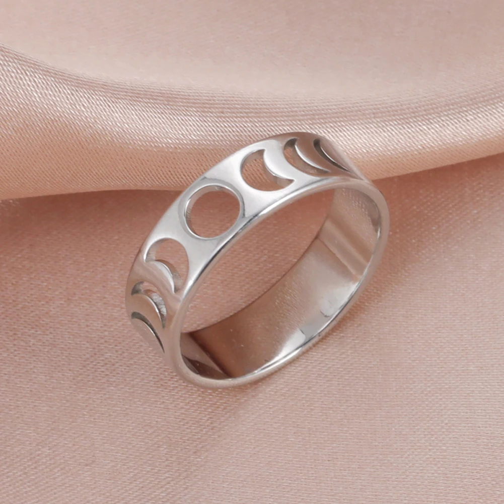 Teamer Moon Ring for Women Full Crescent Stainless Steel Finger Rings Vintage Wedding Band Astronomy Golden Jewelry Gift | Украшения и