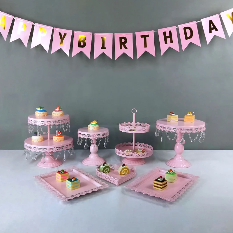 pink 7pcs Свадебный торт стенд розовые для капкейков лоток Кружевной Край торта инструменты украшения дома десертный стол украшения вечерние поставщики - Цвет: pink 7pcs