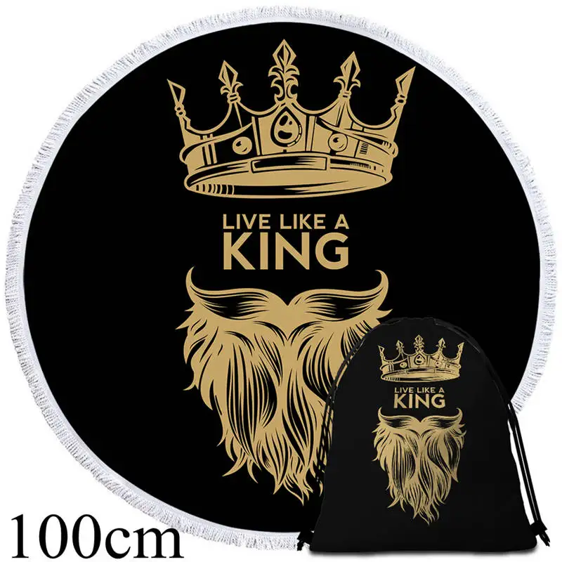 Towel 100cm-Bag BeddingOutlet, пляжное полотенце с короной для взрослых, черное, желтое, модное полотенце, для ванной, с усами, хипстерское, круглое полотенце, для бороды - Цвет: Towel 100cm-Bag