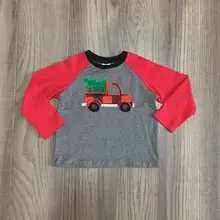 Детская одежда для мальчиков Рождественская Одежда для мальчиков футболки с изображением рождественской елки в машине с красными рукавами, серый топ для мальчиков, хлопковая одежда для мальчиков