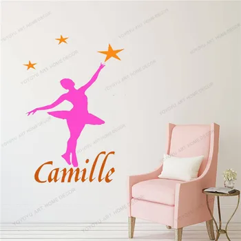 

Ballerina dancer wall decal, ballet sticker, name decal, girls bedroom personalized decal, teen room sticker, star decal yw-410