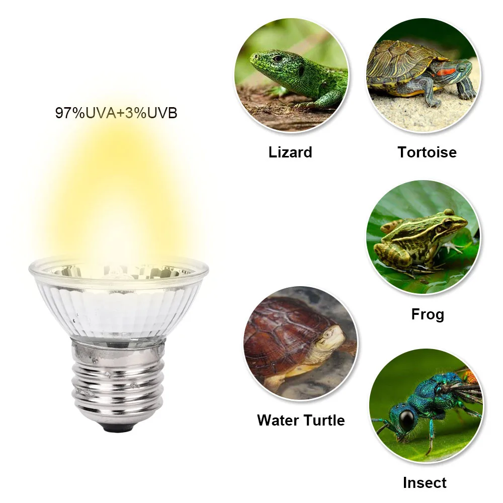 1Pc Heating Lamp UVA+UVB 3.0 Reptile Lizards Lamp Bulb Turtle Basking UV Light Pet Temperature Controller Tool 25/50/75W