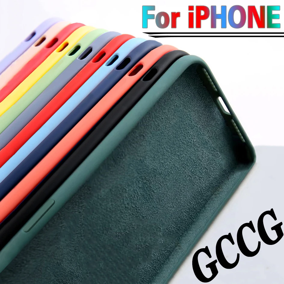 Funda suave de silicona líquida para iPhone, funda de lujo Original a prueba de golpes para iPhone 7 6 6S 8 Plus 11 12 Pro X XR XS Max