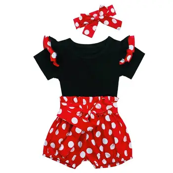 

3pcs/set Summer Baby Girls Short Sleeve T-shirt Dot Print Suspenders Shorts Turban Kit Clothes New Arrival 2020