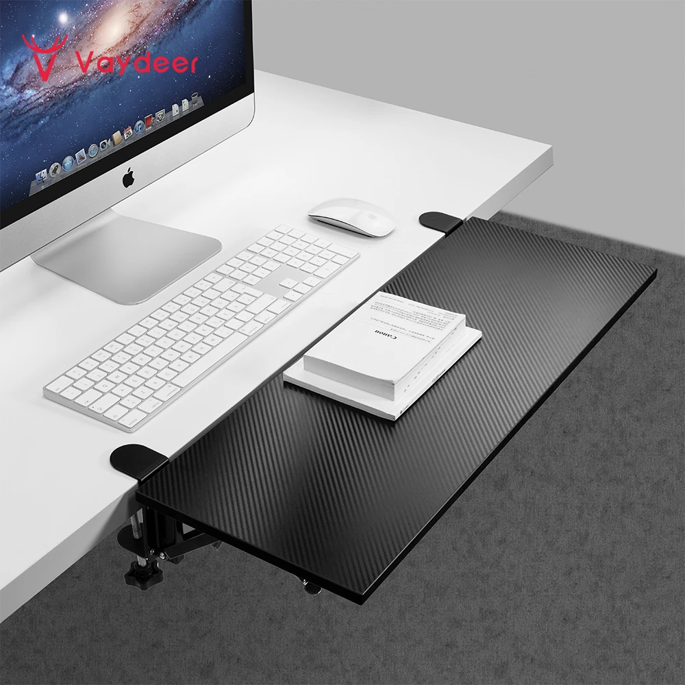 Topuality Pince sur le plateau de clavier sous le bureau Tiroir /à clavier r/églable en hauteur 20,5 x 9,8 pouces Support de support de clavier dordinateur coulissant ergonomique Extension de bureau