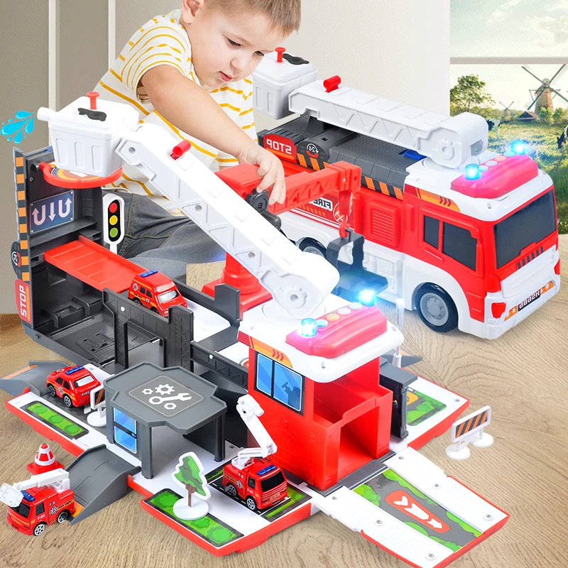 Deformation Music Simulation DIY Fire Truck Track Children's Educational Toy Large Size Passenger Truck Kids Fire Toy Car