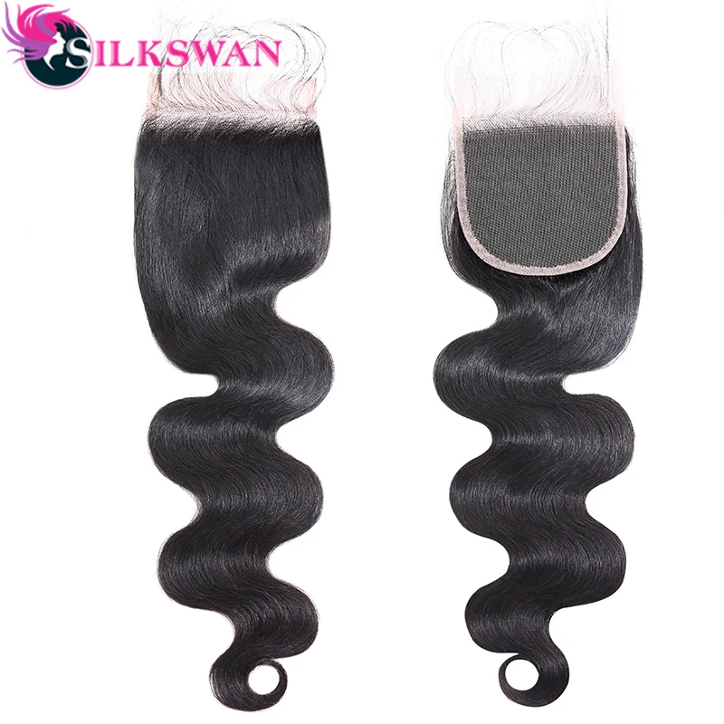 Skup Silkswan brazylijski włosy doczepy typu body wave z zamknięciem 8 24 Cal darmowa wysyłka Remy włosy wiązki ludzkich włosów 4 sztuk partia włosy dla kobiet