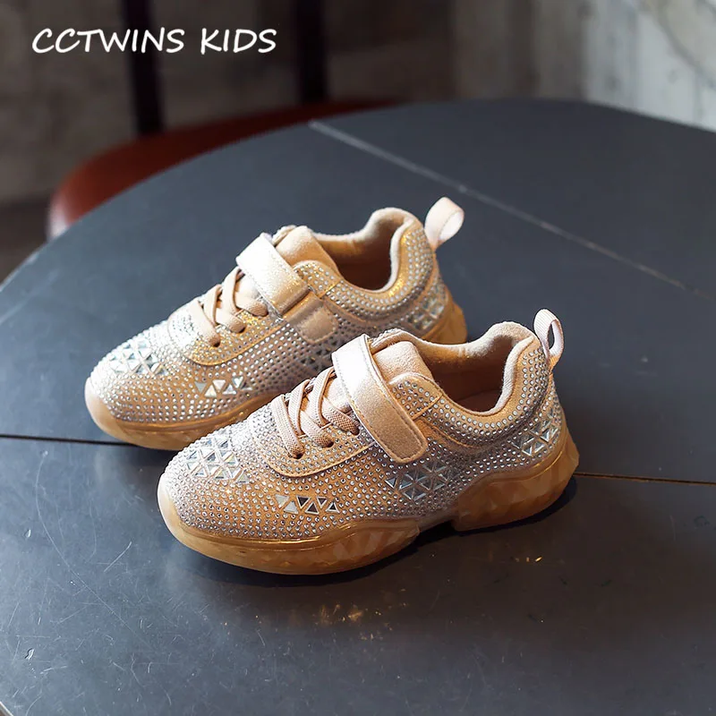 CCTWINS обувь для детей осенняя одежда для маленьких девочек; спортивные кроссовки для мальчиков бренд Повседневное тренеров детская Стразы черная обувь FS3116 - Цвет: Золотой