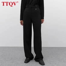 TTQV Fashion Black Women'S Pants Casual Slim High Waist Ladies Trousers Elegant Full Length Chic Straight Pants Korean Style