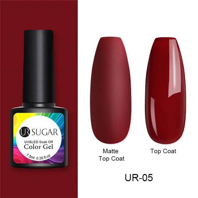Wine red5 Ur Sugar 7,5 мл матовый цветной УФ-гель для ногтей чистый лак для ногтей матовое верхнее покрытие замачиваемый Гель-лак для дизайна ногтей маникюрный лак основа сделай сам - Цвет: Wine red5