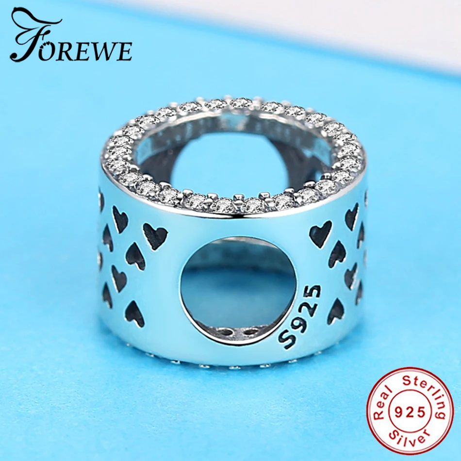 Forewe, модный 925 пробы, серебряный, Круглый, ослепительный, CZ, очаровательный, бисер, подходит для женщин, браслет, сделай сам, ювелирное изделие
