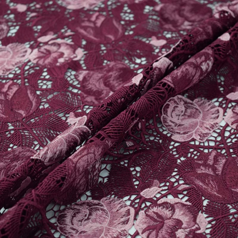 Темно-красная роза высокого класса Тяжелая Водорастворимая кружевная ткань для платья Тяни Базен riche getzner tissu африканская telas tissus DIY